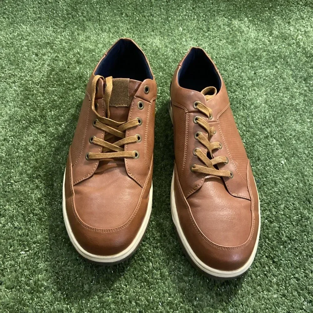 Jousen Milan Men’s 14 Brown Leather Lace-Up Shoes Sneakers Round Toe